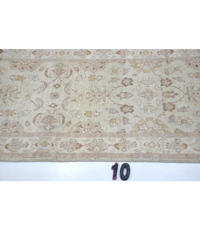 Beige & Taupe Handgeknoopte Wollen Loper (290 x 76 cm)