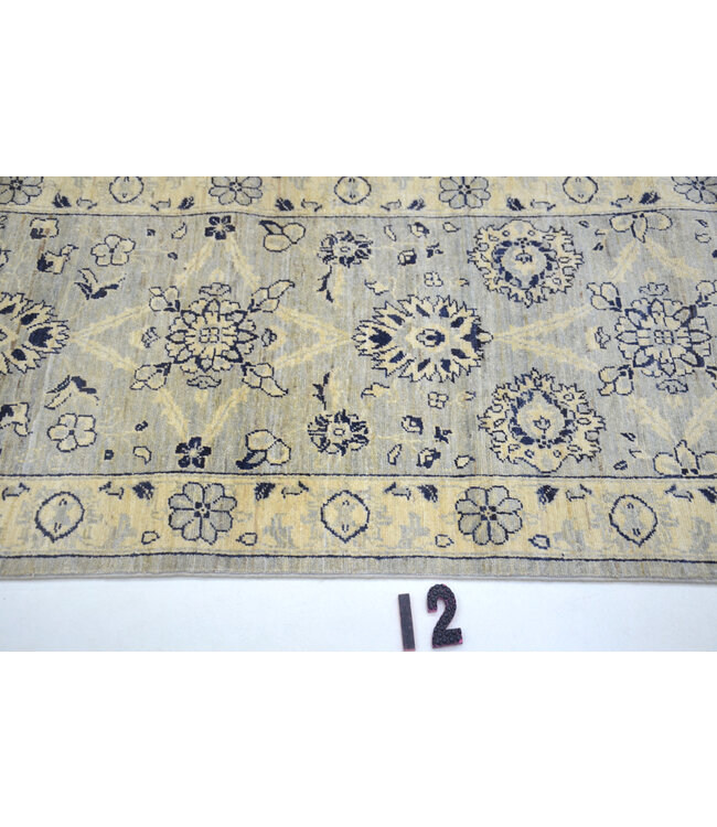 Beige & Hellblau Blumen-Medaillon Muster – Handgeknüpfter Woll-Läufer – 300 x 75 cm