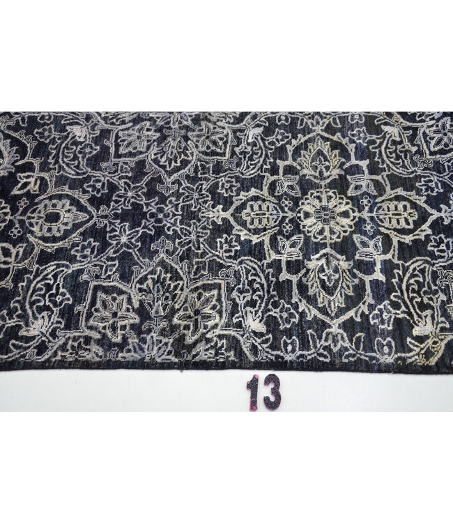 Black & Grey Herati Pattern – Hand-Knotted Wool Runner – 359 x 78 cm