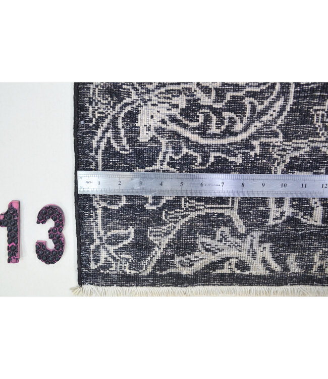 Black & Grey Herati Pattern – Hand-Knotted Wool Runner – 359 x 78 cm