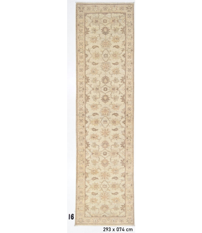 Handgeknoopte wollen loper – Ziegler patroon – Beige/Bruin – 293 x 074 cm