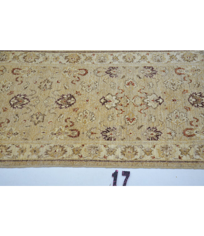 Handgeknüpfter Wollteppich mit Blumenmuster - Beige und Rot - 276 x 076 cm