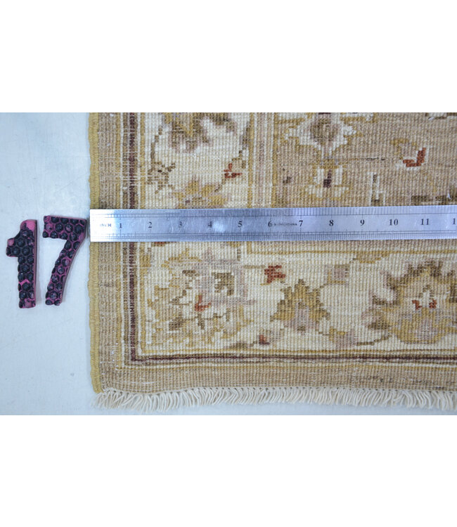 Hand-Knotted Wool Rug with Floral Pattern - Beige and Red - 276 x 076 cm