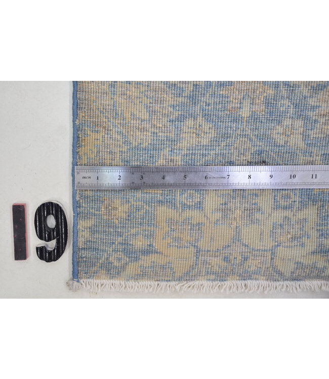 Sky Bloom – Hand-Knotted Wool Runner – 328 x 077 cm – Light Blue, Ivory & Grey