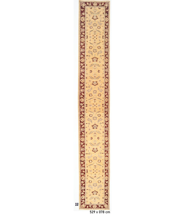 Königlicher Ziegler – Handgeknüpfter Woll-Läufer – 529 x 078 cm – Rot & Gold