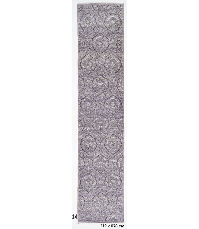 Paars Perzisch Medaillonpatroon – Handgeknoopte wollen loper – 379 x 078 cm