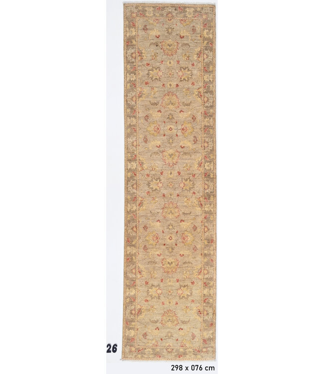 Beige Ziegler Pattern Runner – Hand-knotted Wool – 298 x 076 cm