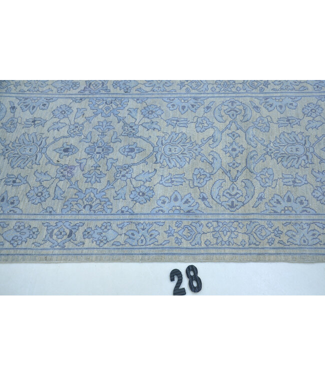 Soft Grey Runner with Light Blue Pattern – Hand-knotted Wool Rug – 305 x 080 cm