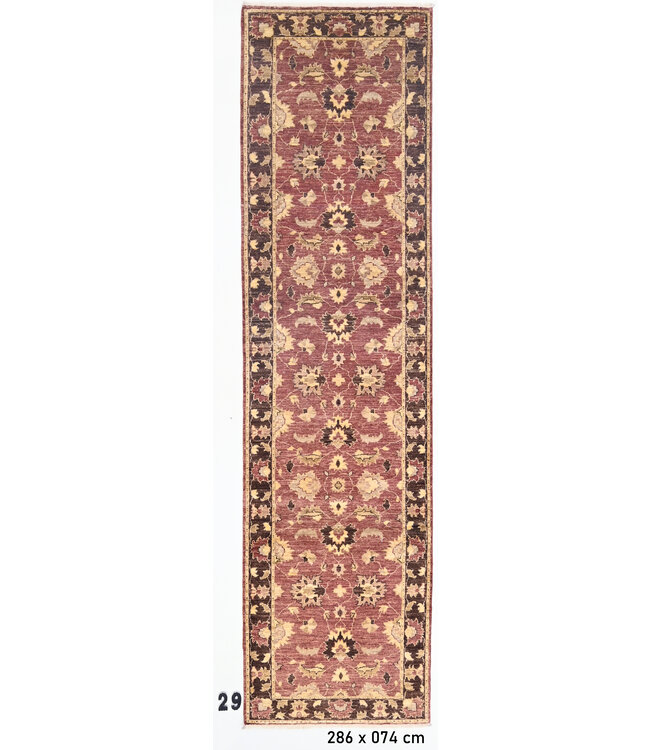 Dieprode handgeknoopte loper met klassiek bloemenpatroon – Wollen tapijt – 286 x 074 cm