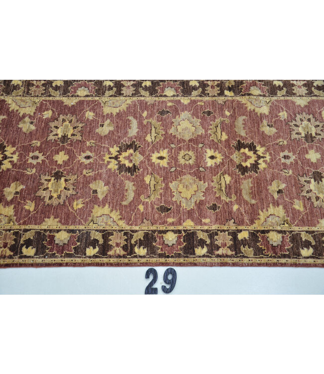 Dieprode handgeknoopte loper met klassiek bloemenpatroon – Wollen tapijt – 286 x 074 cm