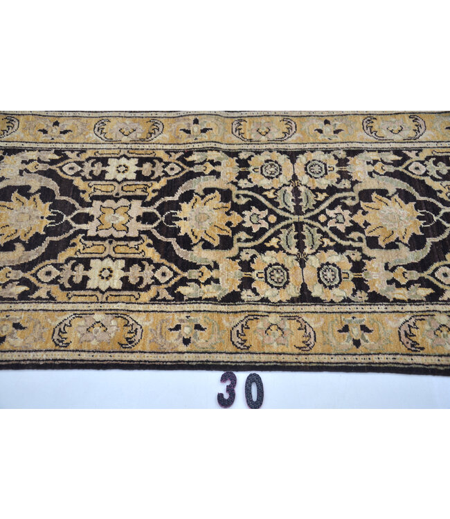 Elegant Black-Beige Hand-knotted Wool Rug with Floral Motif – 176 x 079 cm