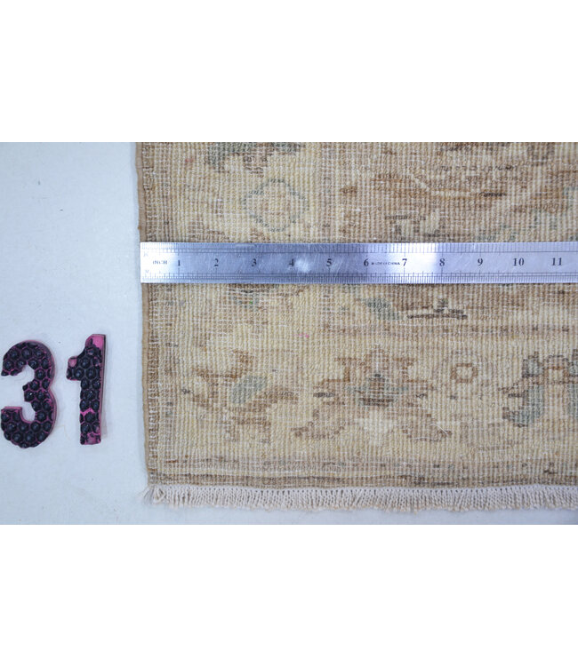 Handgeknüpfter Wollteppich in Beige und Blau mit klassischem Muster – 294 x 079 cm