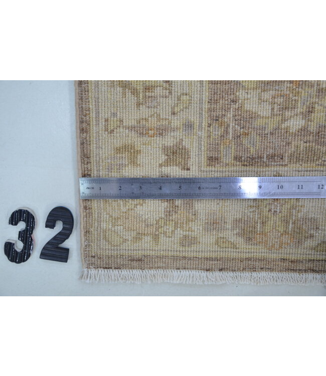 Beige and Grey Hand-knotted Wool Runner Rug with Classic Design – 293 x 080 cm