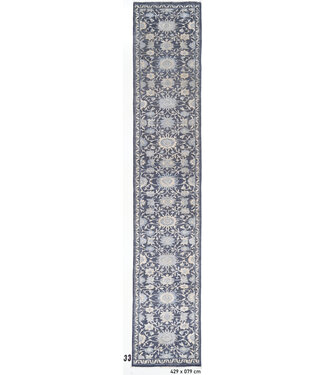 Dunkelblauer handgeknüpfter Woll-Läufer mit Blumenmuster – 429 x 079 cm Dunkelblauer handgeknüpfter Woll-Läufer mit Blumenmuster – 429 x 079 cm