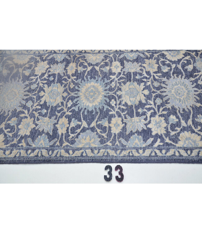 Dunkelblauer handgeknüpfter Woll-Läufer mit Blumenmuster – 429 x 079 cm