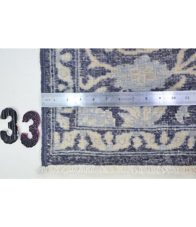 Dunkelblauer handgeknüpfter Woll-Läufer mit Blumenmuster – 429 x 079 cm