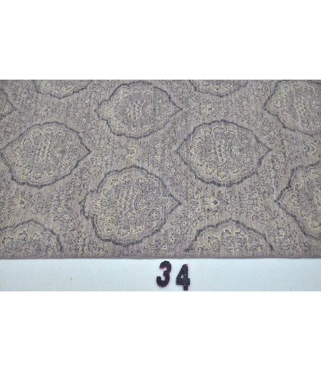 Hand-knotted Wool Runner Rug in Grey with Medallion Design – 424 x 078 cm