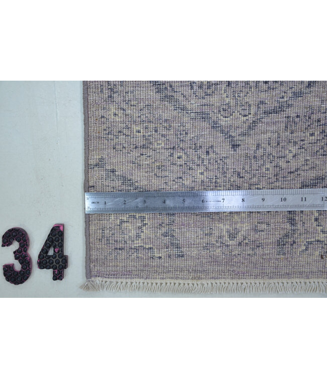 Hand-knotted Wool Runner Rug in Grey with Medallion Design – 424 x 078 cm