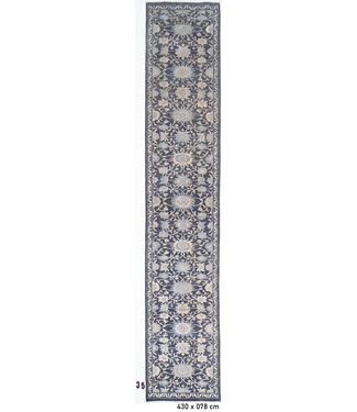 Handgeknüpfter Woll-Läufer in Nachtblau und Beige – 430 x 078 cm