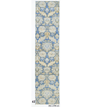 Oriental Runner Rug – Blue with Golden Accents – 354 x 78 cm – Hand-Knotted Wool Oriental Runner Rug – Blue with Golden Accents – 354 x 78 cm – Hand-Knotted Wool