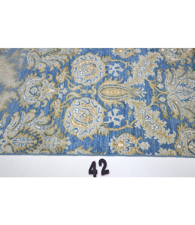 Oriental Runner Rug – Blue with Golden Accents – 354 x 78 cm – Hand-Knotted Wool