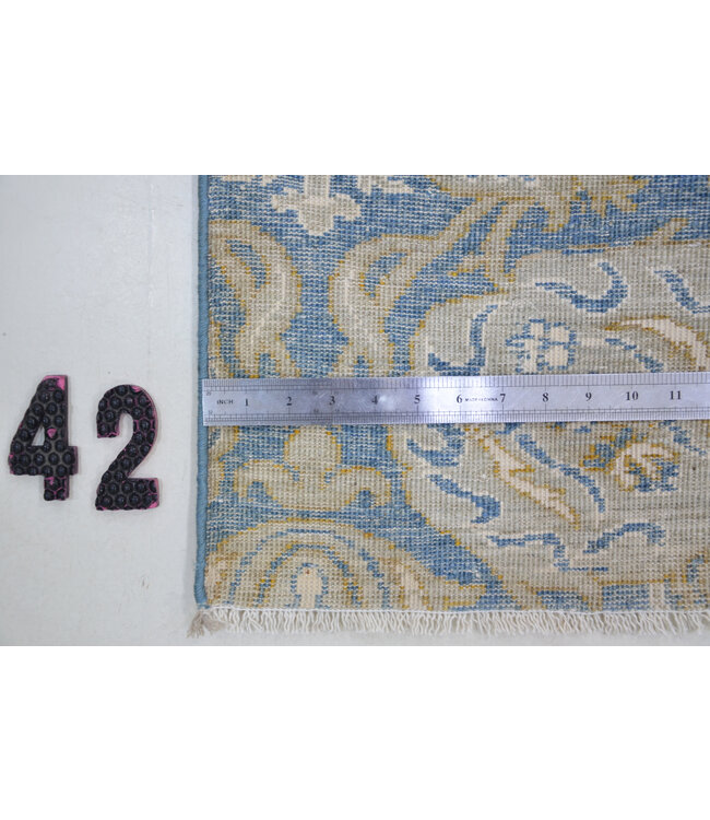 Oriental Runner Rug – Blue with Golden Accents – 354 x 78 cm – Hand-Knotted Wool