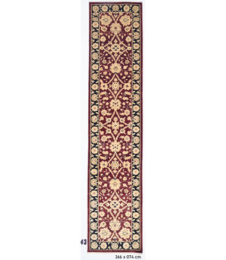 Orientalischer Läufer – Dunkelrot mit cremefarbenem Blumenmuster – 366 x 74 cm – Handgeknüpft aus Wolle Orientalischer Läufer – Dunkelrot mit cremefarbenem Blumenmuster – 366 x 74 cm – Handgeknüpft aus Wolle