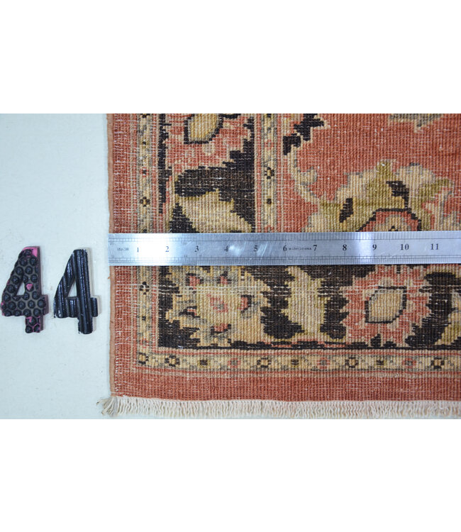 Oosterse loper – Warm terracotta met zwart en goud accenten – 287 x 75 cm – Handgeknoopt van wol