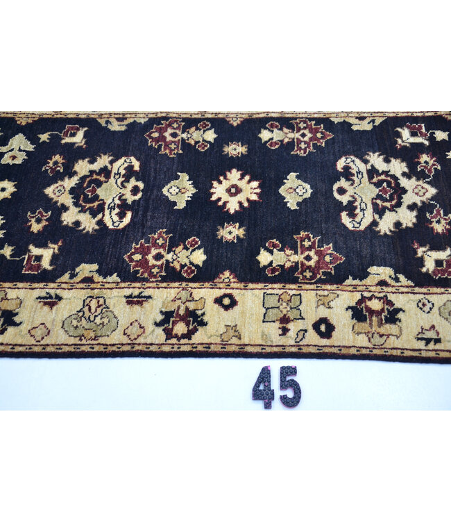 Orientalischer Läufer – Schwarz mit Creme und Bordeaux – 236 x 74 cm – Handgeknüpft aus Wolle