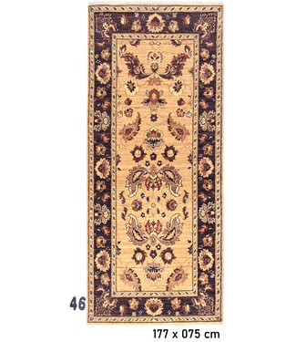 Oriental Runner Rug – Beige with Dark Brown and Warm Accents – 177 x 75 cm – Hand-Knotted Wool