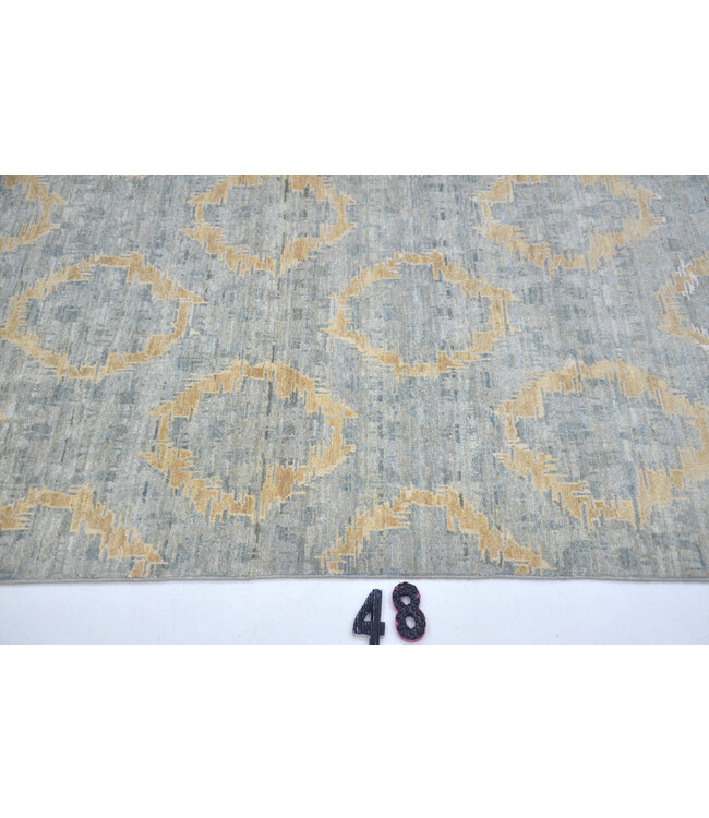 Modern Hand-Knotted Wool Rug – Grey & Beige Pattern – 147 x 90 cm