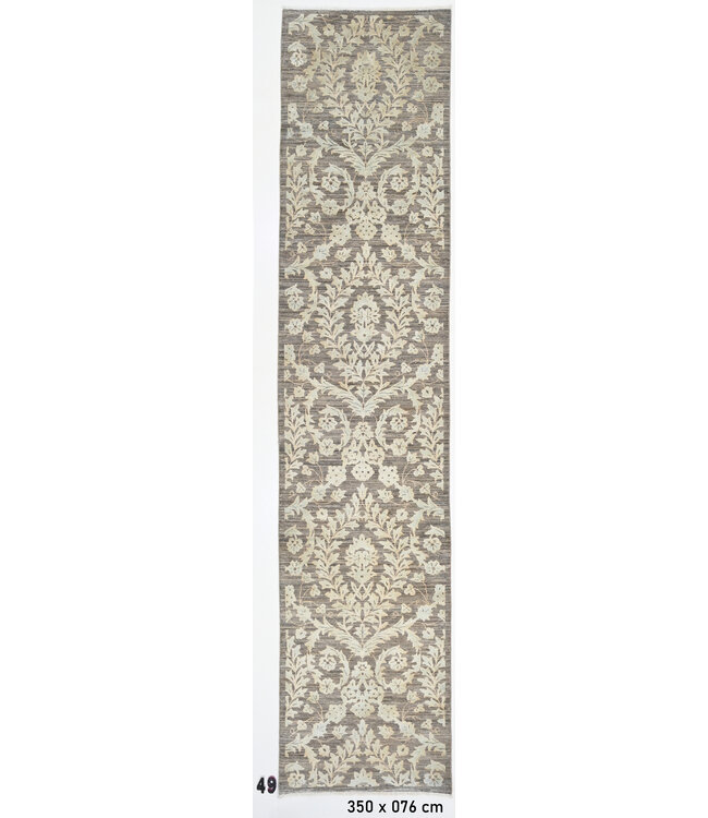 Läufer – Handgeknüpfter Wollteppich mit Blumenmuster – 350 x 76 cm