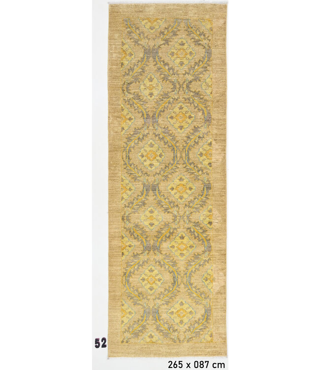 Runner – Hand-Knotted Wool Rug with Elegant Floral Design – 265 x 87 cm