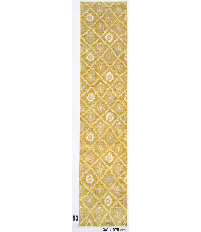 Läufer – Handgeknüpfter Wollteppich mit Rautenmuster – 361 x 75 cm