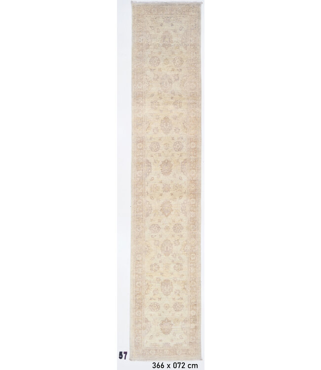 Loper – Handgeknoopt wollen tapijt in zachte neutrale tinten – 366 x 72 cm