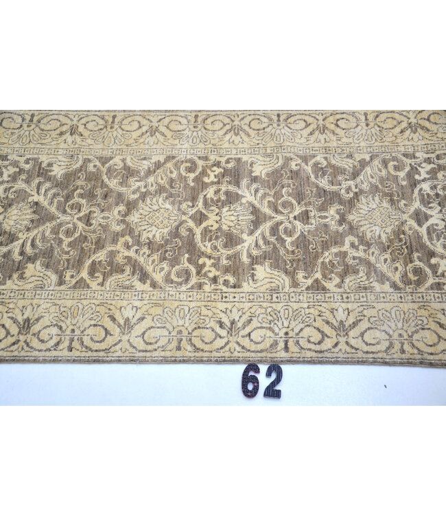 Runner – Hand-Knotted Wool Rug in Warm Brown-Beige Tones – 356 x 78 cm