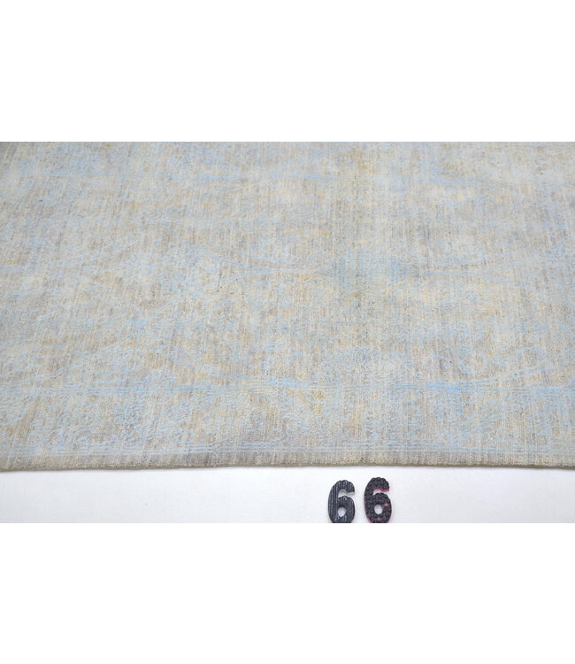 Läufer – Handgeknüpfter Wollteppich "Lumière" in sanftem Grau-Blau – 328 x 79 cm