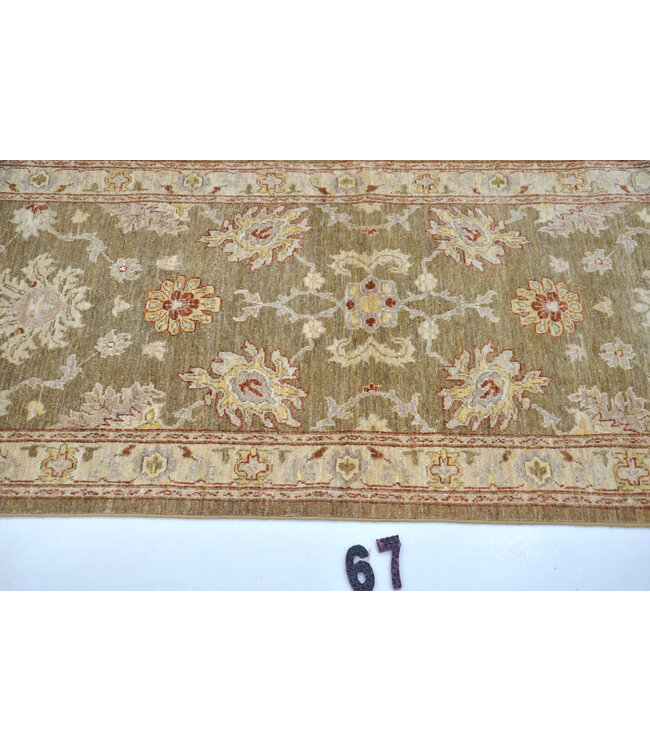Runner – Hand-Knotted Wool Rug "Sultanabad" in Olive Green – 294 x 81 cm