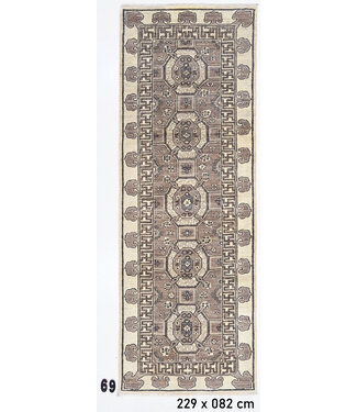 Läufer – Handgeknüpfter Wollteppich "Khotan" in Sand- und Taupetönen – 229 x 82 cm