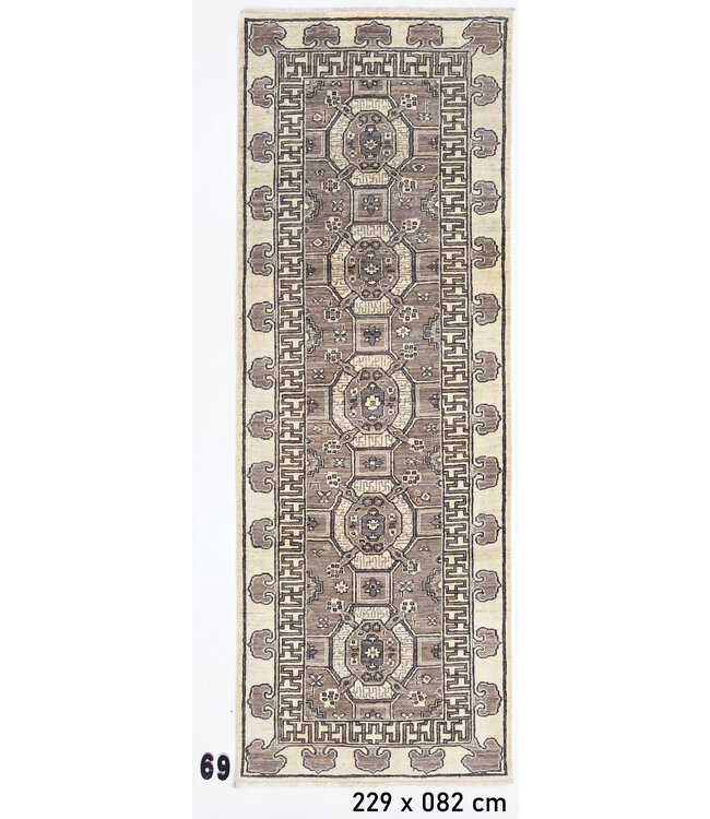 Läufer – Handgeknüpfter Wollteppich "Khotan" in Sand- und Taupetönen – 229 x 82 cm