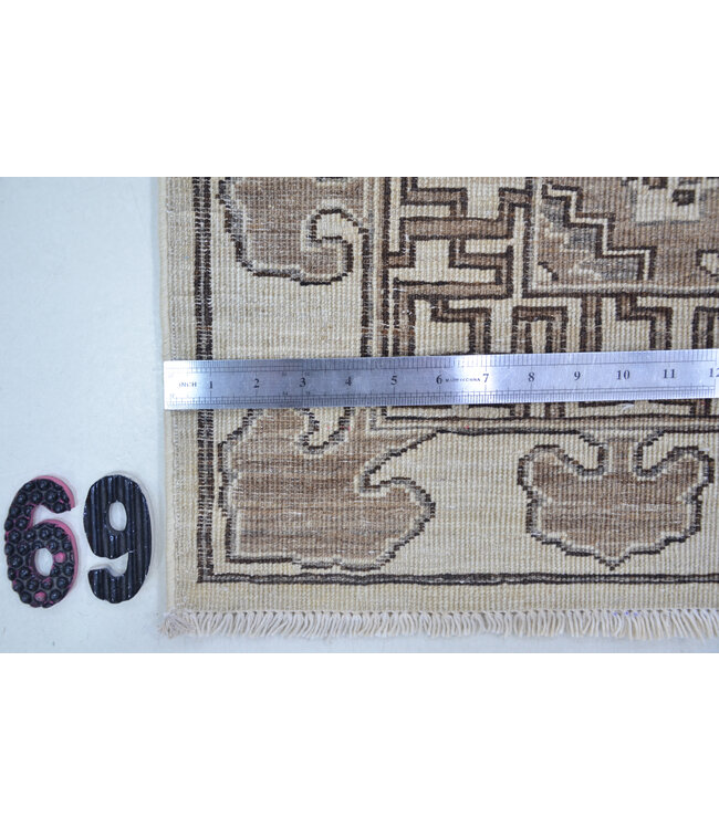 Loper – Handgeknoopt wollen tapijt "Khotan" in zand- en taupetinten – 229 x 82 cm