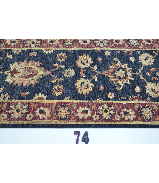 Läufer – Handgeknüpfter Wollteppich "Ziegler" in Schwarz und Bordeaux – 350 x 79 cm