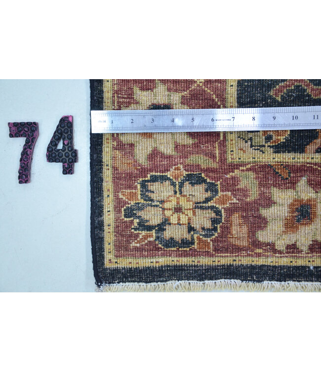 Runner – Hand-Knotted Wool Rug "Ziegler" in Black and Bordeaux – 350 x 79 cm
