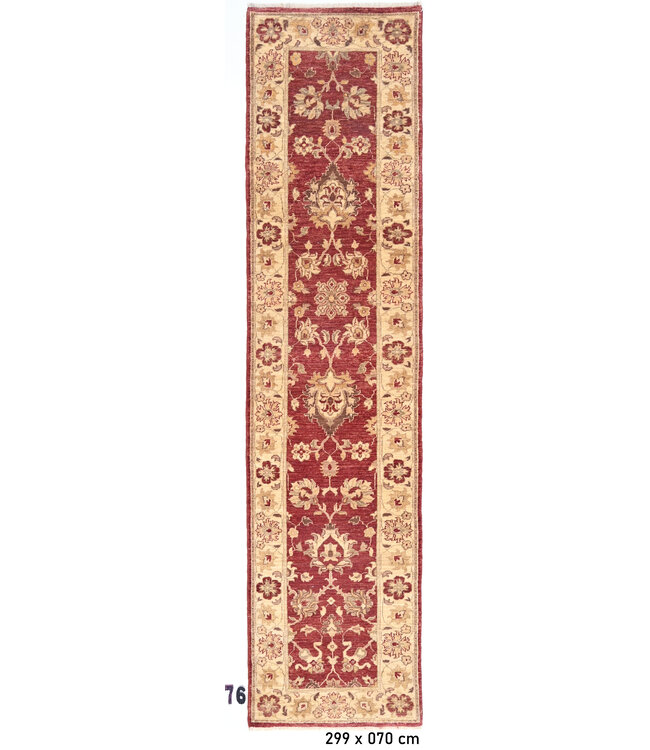 Loper – Handgeknoopt wollen tapijt "Ziegler" in bordeauxrood – 299 x 70 cm