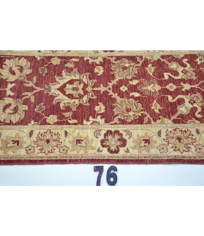 Loper – Handgeknoopt wollen tapijt "Ziegler" in bordeauxrood – 299 x 70 cm