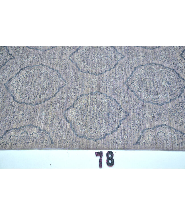 Runner – Hand-Knotted Wool Rug "Vintage Medallion" in Grey/Lilac – 496 x 80 cm