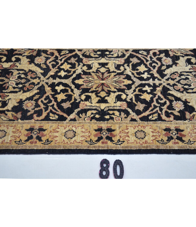 Läufer – Handgeknüpfter Wollteppich "Klassisches Herati Schwarz-Beige" – 298 x 72 cm