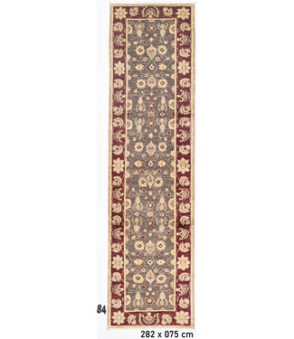 Läufer – Handgeknüpfter Wollteppich "Ziegler Grau-Bordeaux" – 282 x 75 cm