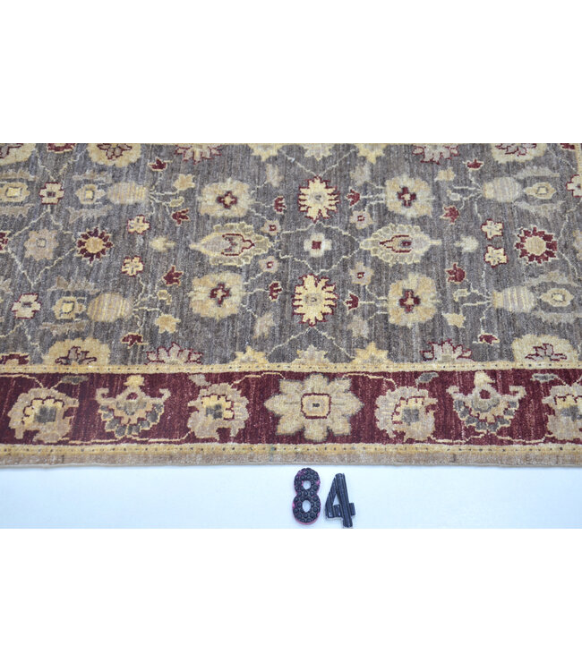 Runner – Hand-Knotted Wool Rug "Ziegler Grey-Bordeaux" – 282 x 75 cm