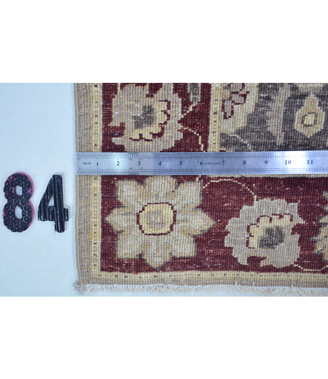Runner – Hand-Knotted Wool Rug "Ziegler Grey-Bordeaux" – 282 x 75 cm